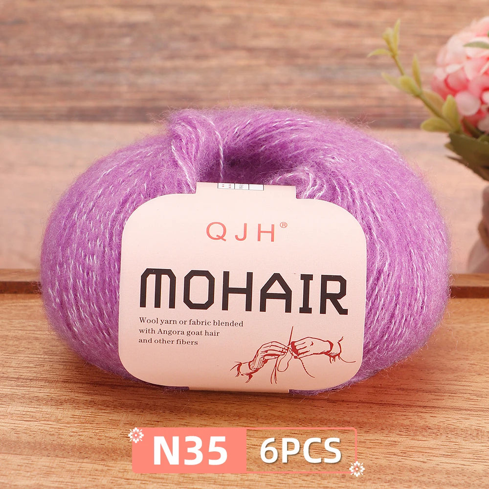 Fil Mohair doux et chaud, 6 paquets/150g, chaussettes de pull en tricot faites à la main, fil d'écharpe châle au Crochet, 60% Mohair, 40% acrylique