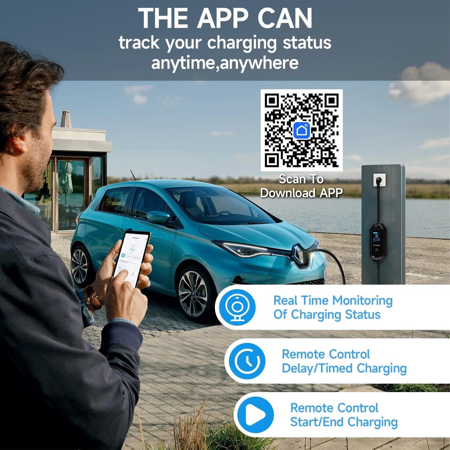 Puppyfc – chargeur EV Portable Type 2, 11kw, 16a, 3 phases, EVSE, charge rapide, prise CEE, WiFi, Bluetooth, télécommande