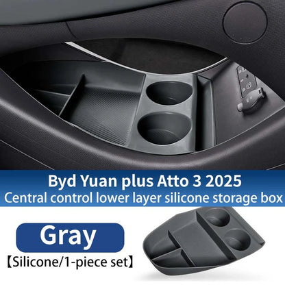 Pour Byd Yuan Plus Atto 3 2025 Console centrale de voiture boîte de rangement inférieure résistant aux rayures étui d'organisation en Silicone accessoires
