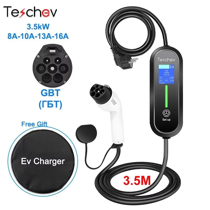 Chargeur de voiture Portable GBT Type 1 Type 2, 16a, EV Portable avec câble de 3.5M 5M, Station de recharge de voiture réglable en courant