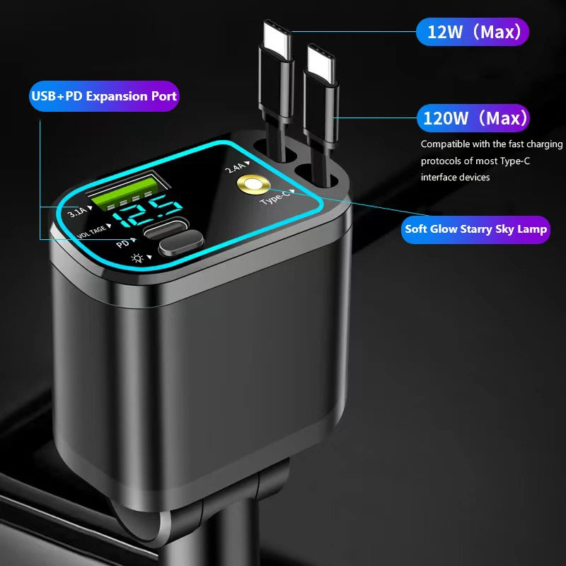 Chargeur de téléphone portable pour un à cinq véhicules, prenant en charge une charge ultra rapide, avec lumière ambiante et ciel étoilé