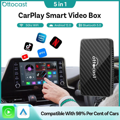 محول Ottocast Play2Video Pro Ai Box CarPlay Android Auto لاسلكي مدمج يوتيوب نتفليكس IPTV للسيارة مع CarPlay سلكي