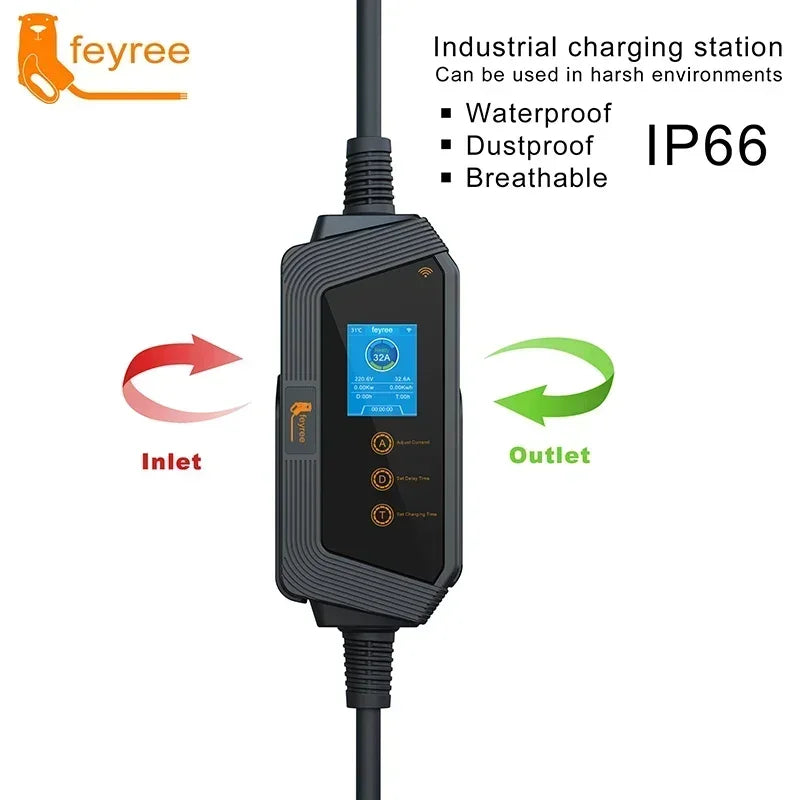 Fey123-Chargeur EV Portable pour Véhicule Électrique, Prise J1772 avec Câble de 5m, Version de Contrôle Intelligente, Wifi, 7KW, 32A, 1Phase