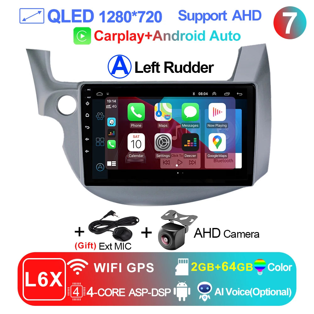LEHX-Autoradio L6 Pro Android 14, 4G, Carplay, DVD, Stéréo, 2 DIN, Unité Centrale, Limitation GPS, pour Voiture HONDA FIT JAZZ (2007-2013)
