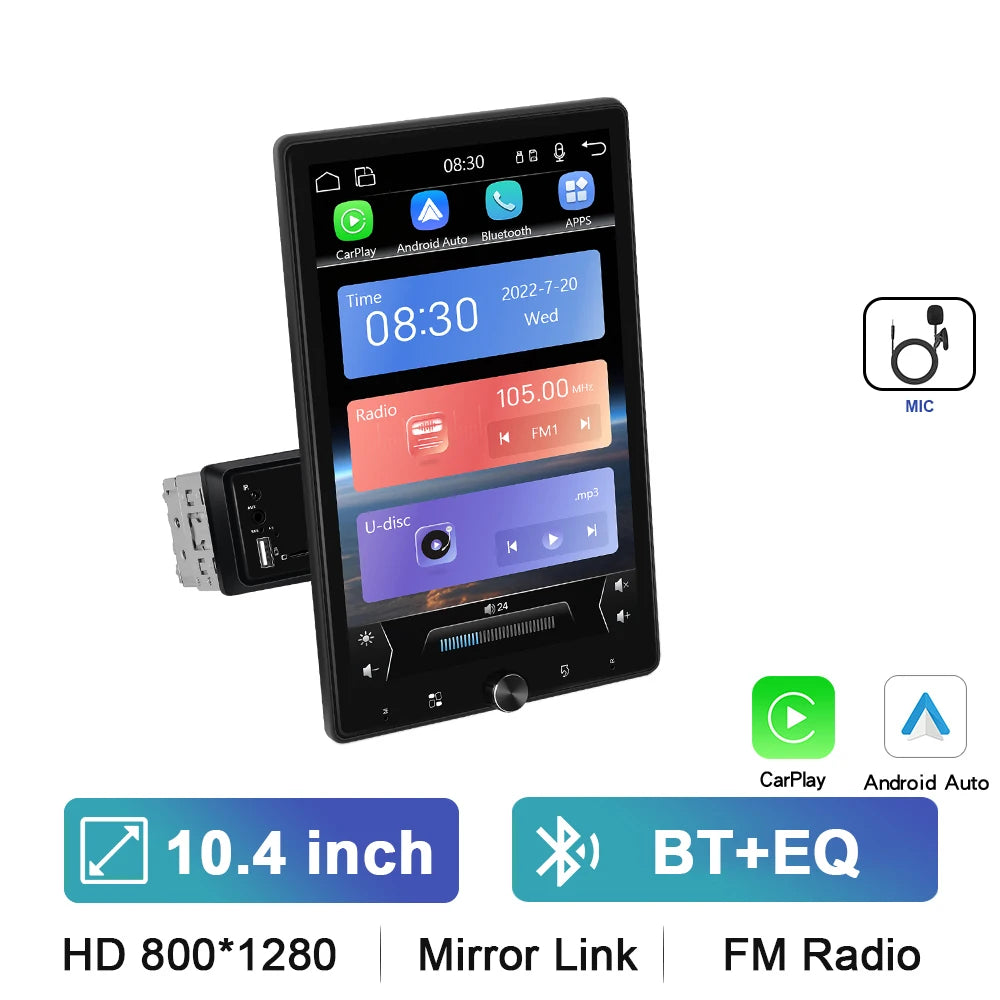 Podofo 10.4 ''HD 1Din lecteur MP5 Carplay Android Auto lecteur multimédia voiture stéréo miroir lien Bluetooth voiture Audio Bluetooth FM