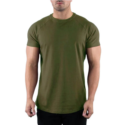 T-shirt de gymnastique en coton pour hommes, vêtements de Fitness d'été, col rond, manches courtes, coupe cintrée, musculation, entraînement