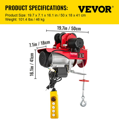 VEVOR 800 kg 1300 W Treuil à Câble Palan Électrique Palan à Levier en Acier Palan Électrique avec Chaine pour Usines Entrepôts