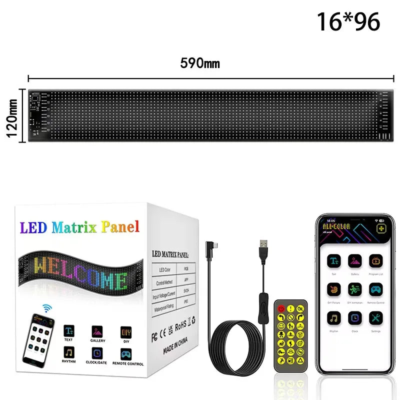Écran LED Flexible pour Voiture pour Camion Yeux Panneau Pixel Matrice LED RGB Panneau d'Affichage pour Voiture Animation Télécommande Affichage Flexible Lumière USB 5V Prend en Charge le Français/Espagnol/Portugais