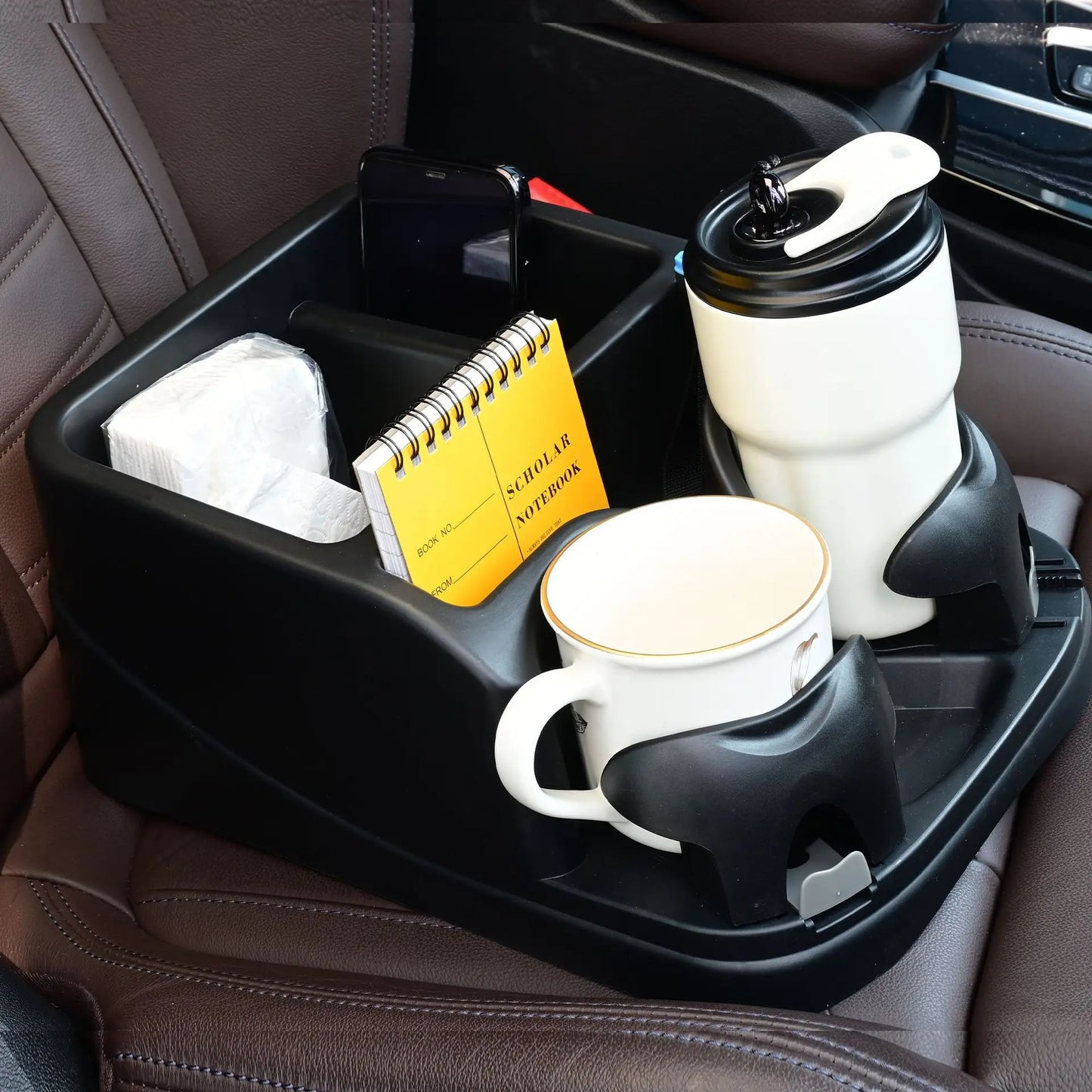 Boîte de rangement pour accoudoir de console de voiture, organisateur de compartiment de siège de voiture avec 2 porte-gobelets réglables pour camions, pour le rangement et l'organisation