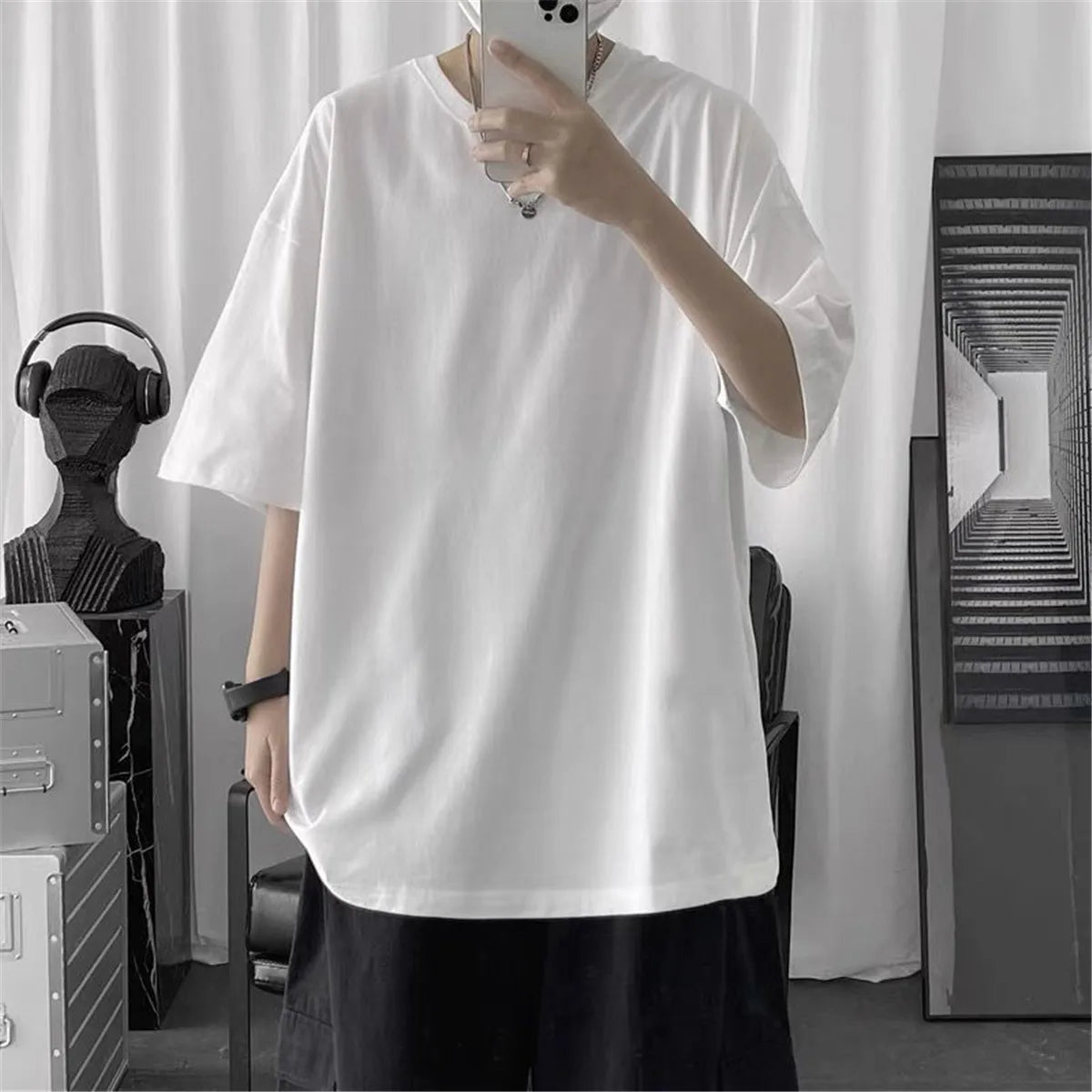 Coton été mode hommes t-shirt décontracté solide à manches courtes classique t-shirt hommes 100% coton coréen haut hip-hop t-shirts noir blanc