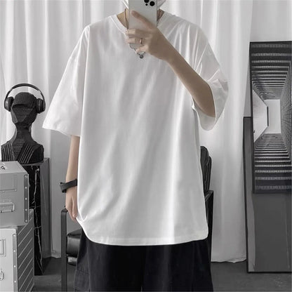 Coton été mode hommes t-shirt décontracté solide à manches courtes classique t-shirt hommes 100% coton coréen haut hip-hop t-shirts noir blanc