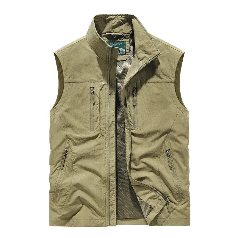 Grande taille hommes été en plein air randonnée gilet tactique multi-poches léger coque souple utilitaire voyage Safari Cargo gilet hommes