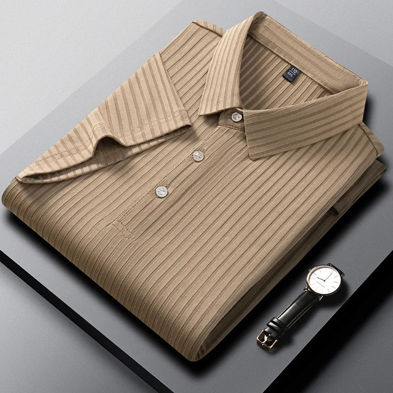 2025 nouveaux hommes décontracté mode rayé à manches courtes col Polo respirant et confortable été polyvalent T-shirt