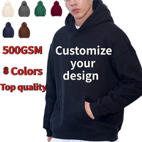 Sweat à capuche épais en coton épais pour homme, personnalisé avec Logo de votre marque, couleur unie, haute qualité, 500GSM, imprimé à faire soi-même, hiver