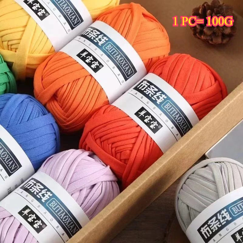 خيط حياكة للتي شيرت، 100 جرام، لحقيبة الكروشيه، قبعة، نعال، كوستر، خيط بطانية، خيط بوليستر منسوج ناعم، خيط سميك وناعم