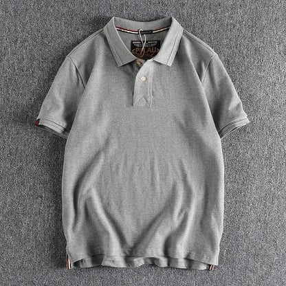 T-shirt rétro américain à manches courtes pour hommes, Polo à revers de couleur unie, à la mode, 100% coton, hauts d'affaires décontractés