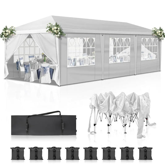 Tonnelle instantanée Ez Pop 10x30 pieds, tente portable avec 8 parois latérales pour événements extérieurs, fêtes, mariages, anniversaires, remises de diplômes