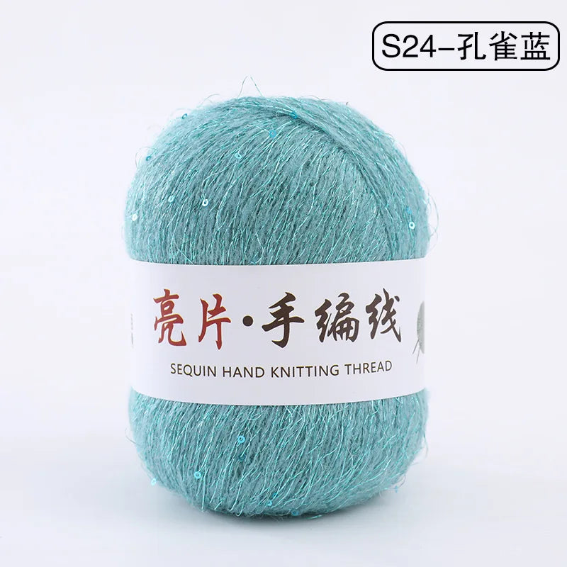 Fil de mohair de dentelle avec paillettes, fil de boucle de crochet, paillettes brillantes, pull de bricolage, 150g, 50G * 3