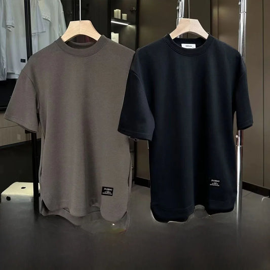 T-shirt décontracté pour homme en soie glacée, à manches courtes, col rond, avec poche discrète, fin, coupe ample, style coréen, tendance, pour l'été