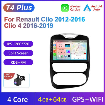 Podofo Android 4G WIFI lecteur multimédia de voiture pour Renault Clio 2012-2016 Clio 4 2016-2019 Carplay GPS écran tactile autoradio RDS