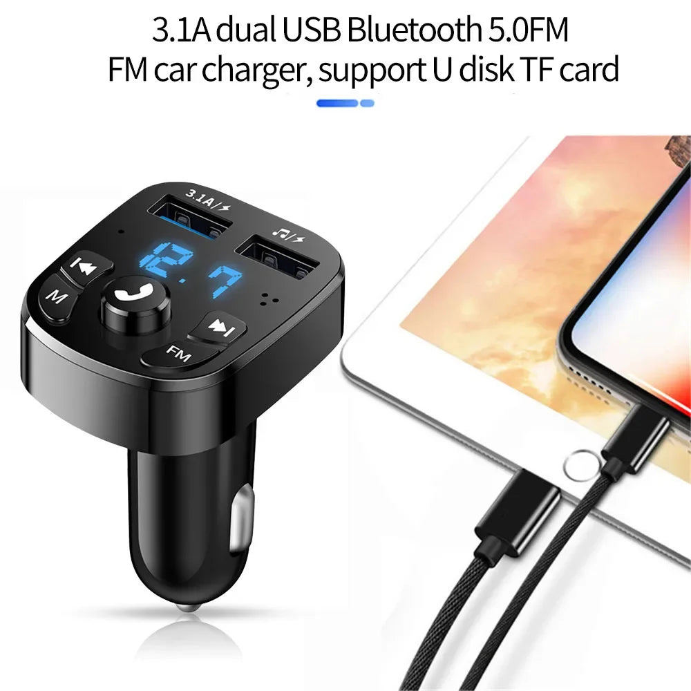 Chargeur de voiture transmetteur FM, Bluetooth, audio, tourisme, USB, lecteur MP3, autoradio, mains libres, 3,1 A, charge rapide, accessoires de voiture