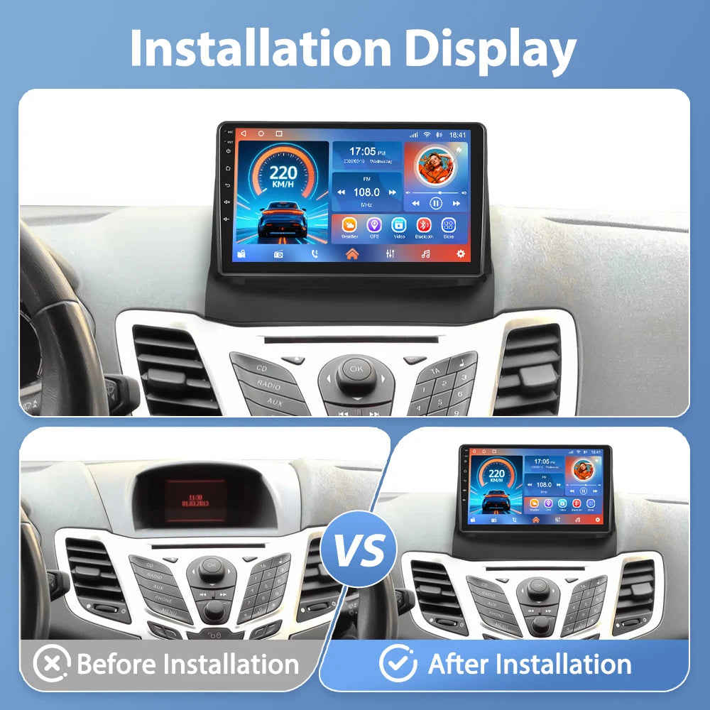 Autoradio Hikity 9 pouces 4G pour Ford Fiesta 2009-2014, lecteur multimédia vidéo, Carplay, Android Auto, 8 cœurs, WIFI, 4G, GPS, Mirrorlink, BT