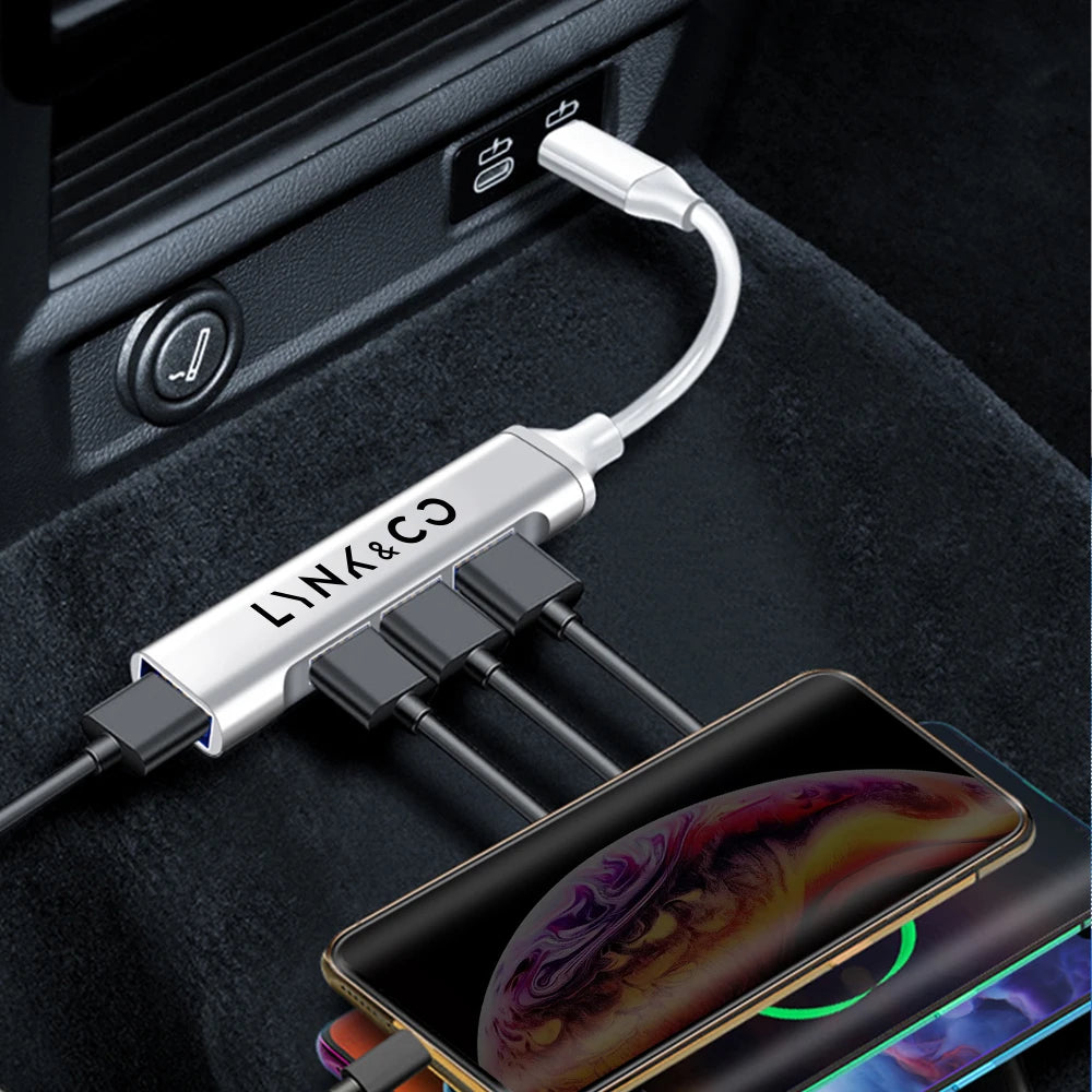 Chargeur HUB USB 4 en 1 pour voiture, câble d'alimentation de Type C, accessoires automobiles pour Geely Lynk & co 01 05 03 09 02 04 06 07 08