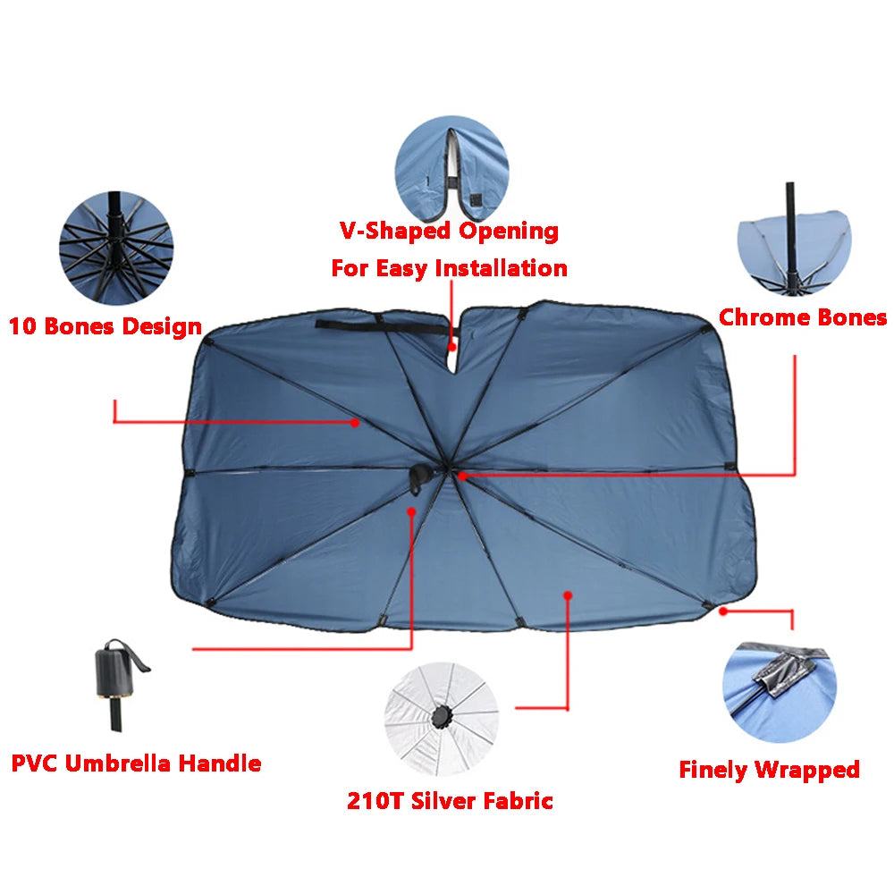 Pare-soleil de voiture à col en v, Parasol pour pare-brise avant, isolation thermique, 140x79CM, Protection solaire rétractable