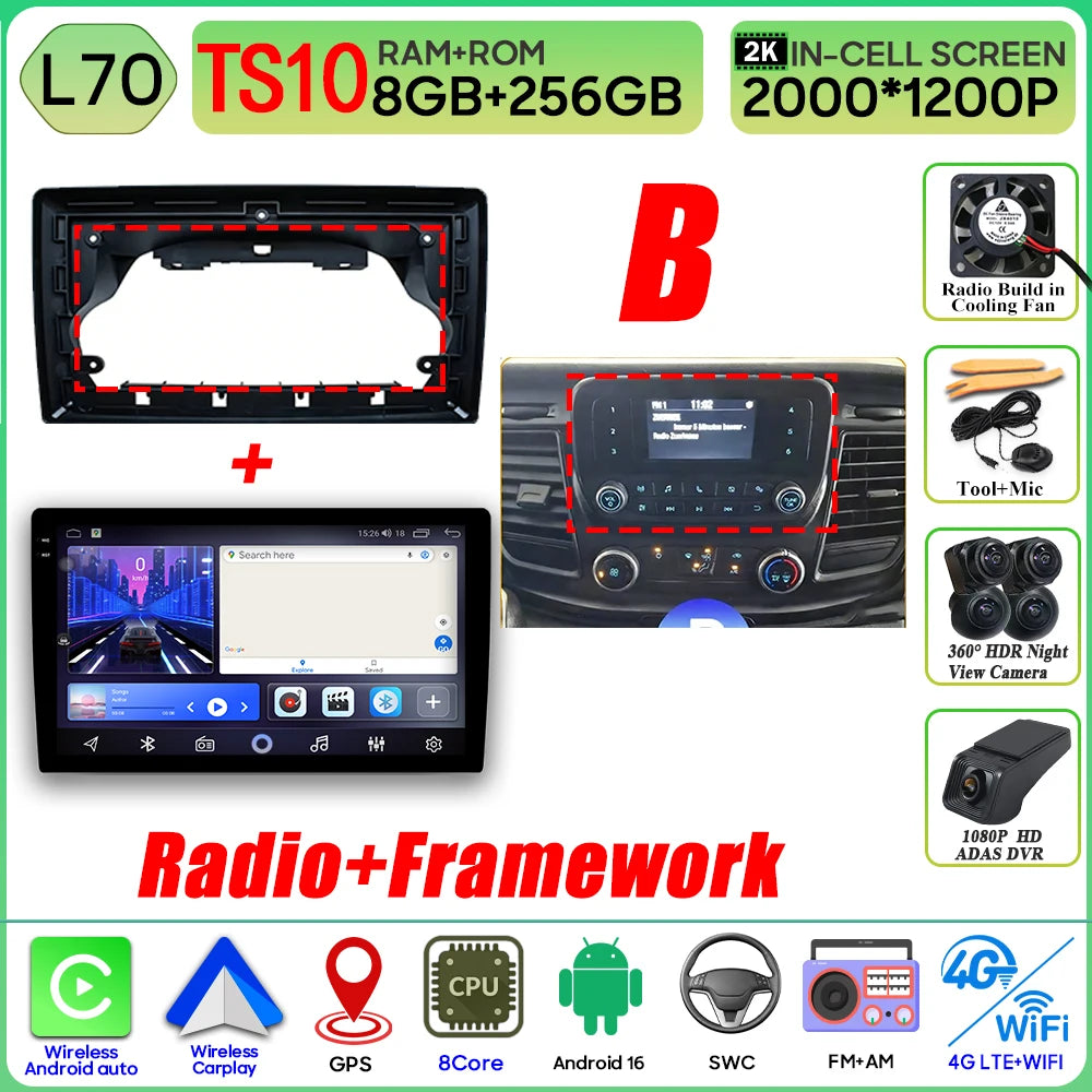 Autoradio Android 16 pour Ford Transit personnalisé Transit V363 350 lecteur multimédia Carplay Navigation GPS 4G Wifi vidéo stéréo 2din