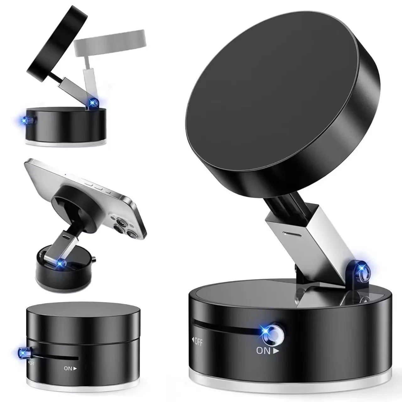360 °   Rotation sous vide Double face ventouse magnétique Support de téléphone de voiture tableau de bord de voiture Support de cellule Mobile Support de téléphone pliable