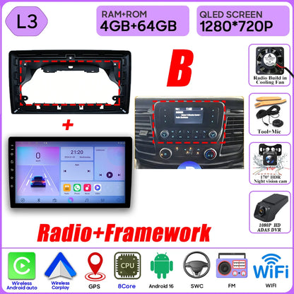 Autoradio Android 16 pour Ford Transit personnalisé Transit V363 350 lecteur multimédia Carplay Navigation GPS 4G Wifi vidéo stéréo 2din