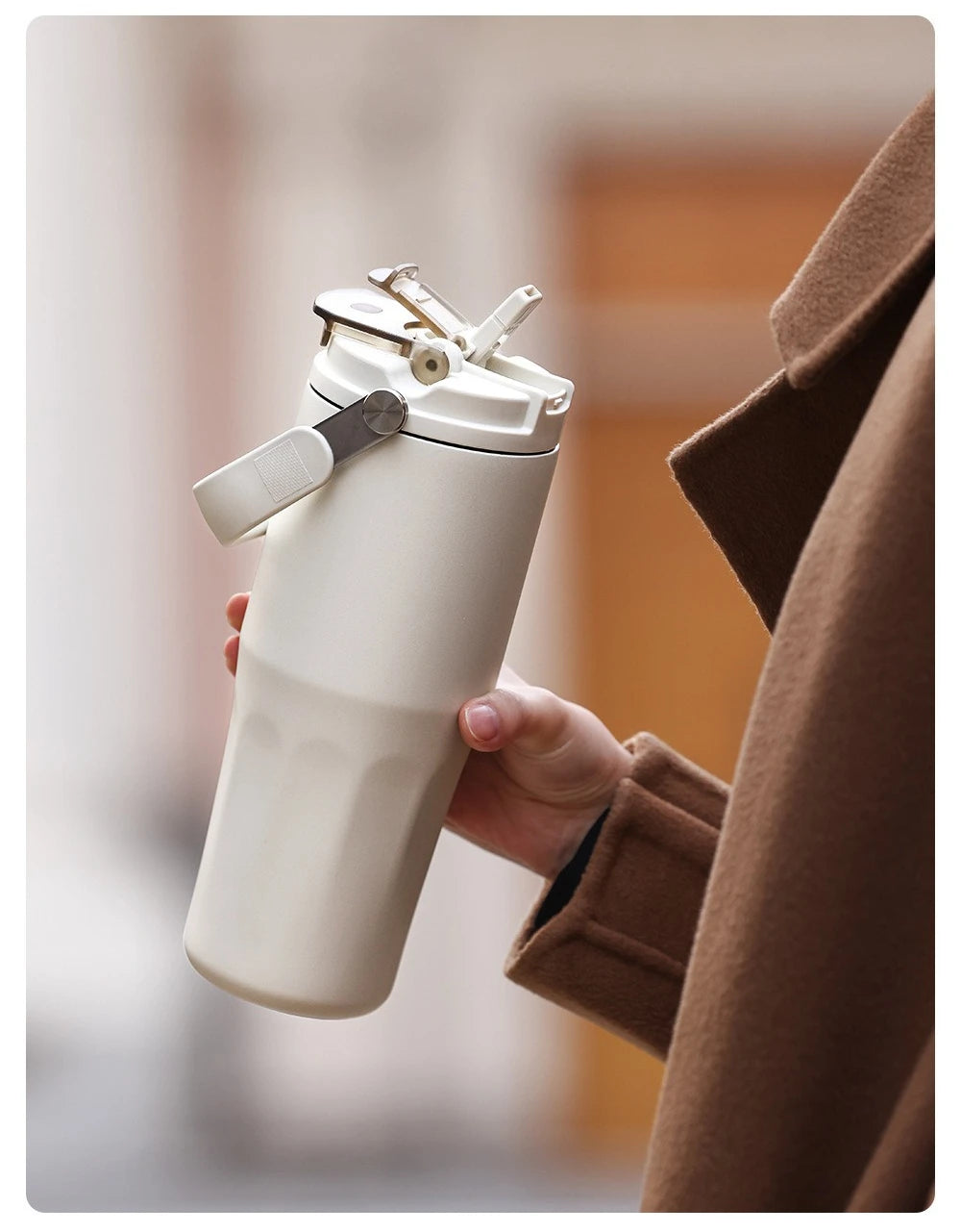 Gobelet à revêtement en céramique de 800ml, avec paille, bouteille d'eau isolée de grande capacité, étanche, poignée détachable, infuseur à thé pour voyage