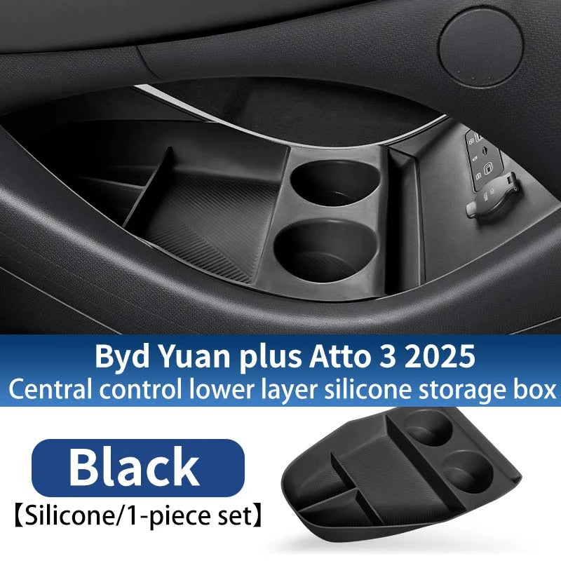 Pour Byd Yuan Plus Atto 3 2025 Console centrale de voiture boîte de rangement inférieure résistant aux rayures étui d'organisation en Silicone accessoires