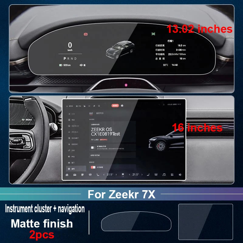 16 et 13.02 pouces pour Zeekr 7X accessoires CX1E 2024 2025 2026 voiture verre trempé GPS écran Film de protection Console centrale