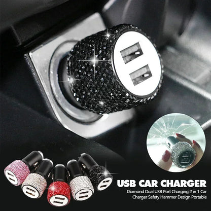 Chargeur de voiture USB rose cristal diamant 5V 2,1 a, double Port, adaptateur de charge rapide, câble 3 en 1 pour IPhone Samsung Huawei
