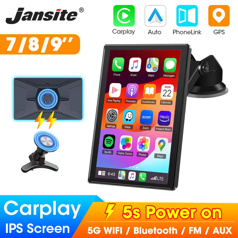 7/8/9 ''Support Orientation et Portrait voiture miroir Radio sans fil Carplay Android Auto multimédia lecteur vidéo écran universel