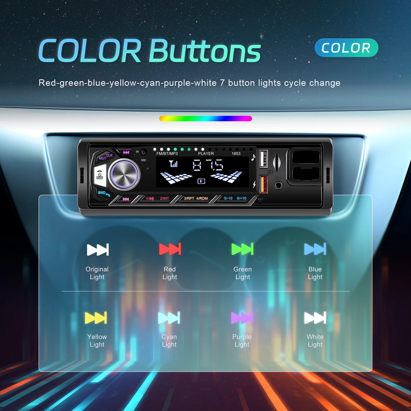 Leekooluu-Autoradio stéréo Bluetooth avec support pour téléphone, lecteur MP3, récepteur FM, prise en charge du chargement du téléphone, carte AUX, USB, TF, 1Din