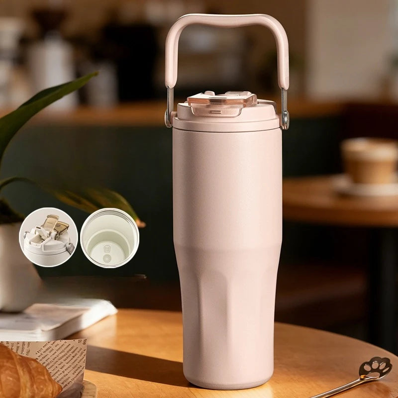 Gobelet à revêtement en céramique de 800ml, avec paille, bouteille d'eau isolée de grande capacité, étanche, poignée détachable, infuseur à thé pour voyage