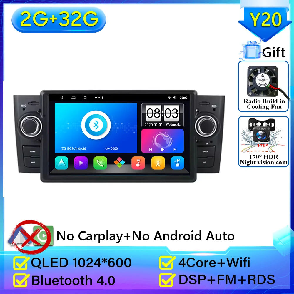 Pour Fiat Grande Punto Linea 2007-2012 autoradio Navigation GPS Android Auto stéréo écran vidéo Carplay vidéo 2K No 2din
