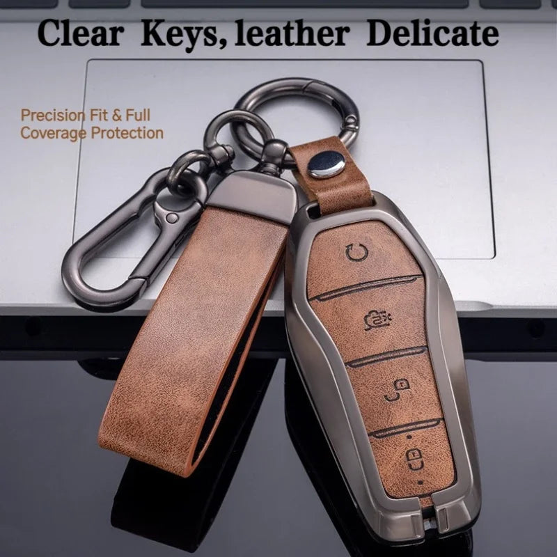 Étui pour clé pour BYD Song Plus Atto 3 Han EV Tang DM Qin joint dauphin cuir métal porte-clés à distance porte-clés accessoires de voiture