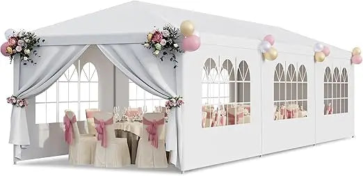 Tente de fête 10x30, auvent d'extérieur pour fêtes avec 8 parois latérales amovibles, abri de tonnelle robuste et étanche pour barbecue, mariage