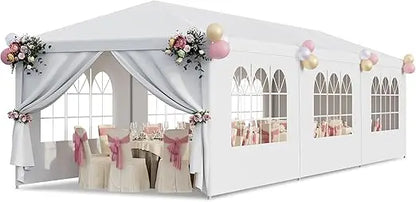 Tente de fête 10x30, auvent d'extérieur pour fêtes avec 8 parois latérales amovibles, abri de tonnelle robuste et étanche pour barbecue, mariage
