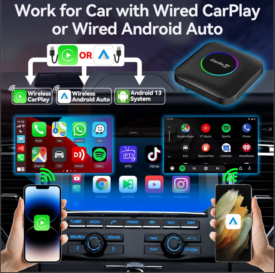2026 NOUVEAU CarlinKit CarPlay Ai Box Qualcomm QCM6125 SM6225 CPU 8 cœurs Android 13 Carplay sans fil Android auto GPS 4G LTE pour voiture CarPlay filaire