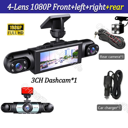 NOUVEAU 360 °   Caméra de voiture 3/4 objectif 1080P Dash Cam Auto 1080P caméra d'enregistrement de voiture voiture DVR avant gauche droite caméra de recul boîte noire