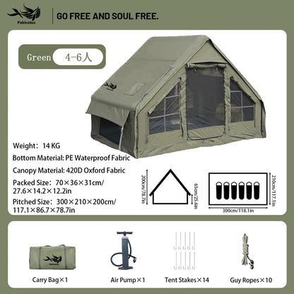Tente de camping gonflable PAKICETUS pour 4 à 8 personnes avec fenêtres, tente de camping portable résistante à l'eau