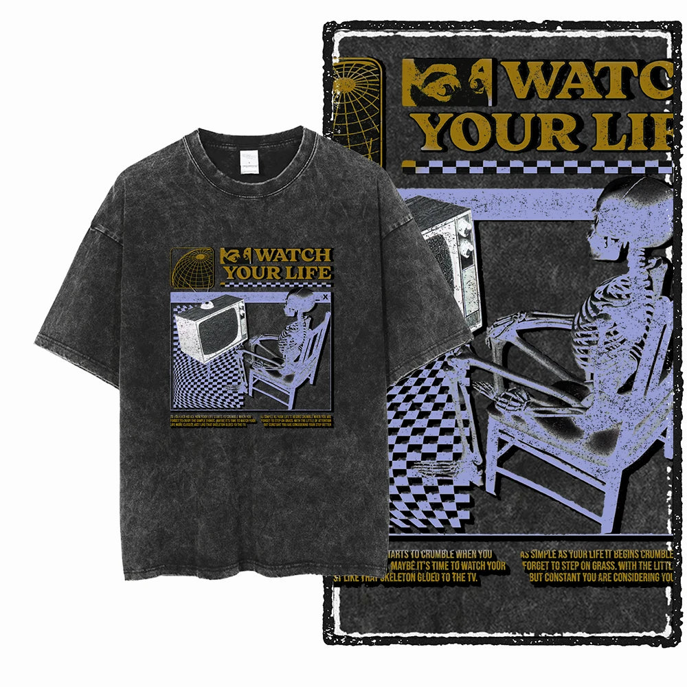 U1 STREE THEME graphique exclusif unisexe coton lavé à l'acide t-shirt Cool Vintage Streetwear hommes t-shirts grande taille t-shirt pour hommes