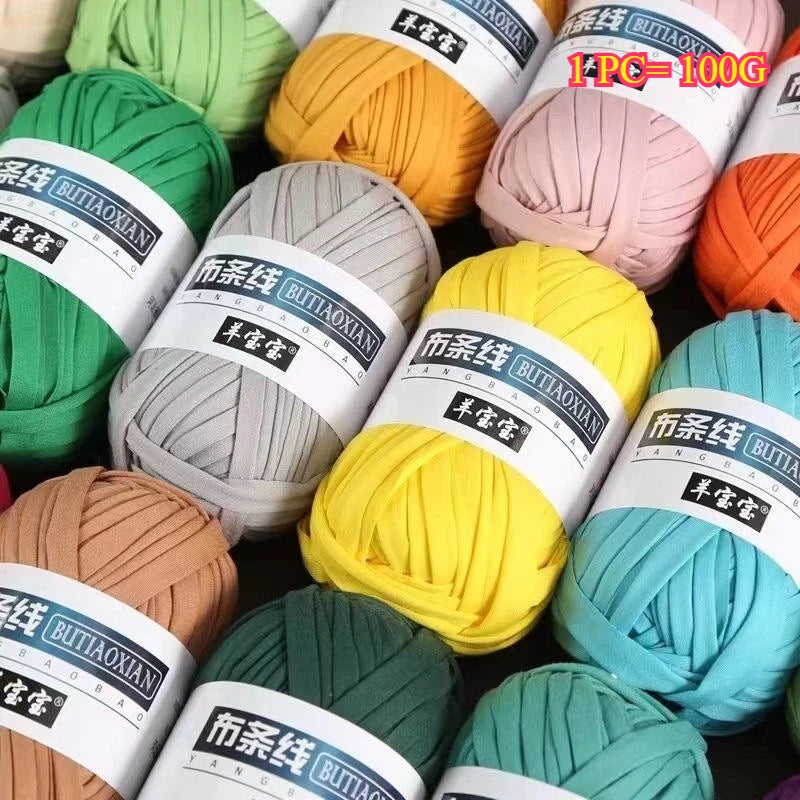 خيط حياكة للتي شيرت، 100 جرام، لحقيبة الكروشيه، قبعة، نعال، كوستر، خيط بطانية، خيط بوليستر منسوج ناعم، خيط سميك وناعم