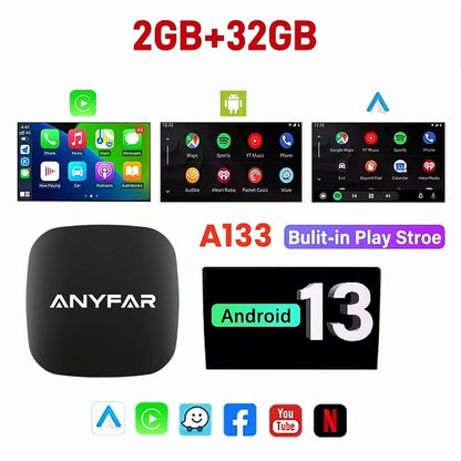 Android 13 Ai Box filaire vers sans fil Carplay Android Auto adaptateur WiFi pour Youtube Nexflit voitures Smart Ai Box Bulit in Play Stroe