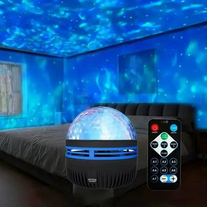 Projecteur LED Ciel Étoilé RGB Galaxie Lampe d'Ambiance Projection Noël Halloween Télécommande 7 Couleurs Rotation Automatique Maison