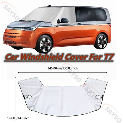 Bouclier solaire argenté pour pare-brise de voiture, couverture solaire d'hiver pour fenêtre avant, Protection extérieure contre le gel et la neige, pour VW T7